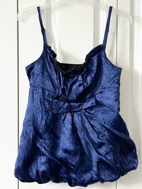 Marc Jacobs Navy Crushed Satin Spaghetti Strap Bow Cami